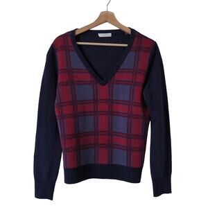 Equipment Femme Women's V-Neck Plaid Schoolgirl Wool Yak Sweater Medium Y2K Vibe